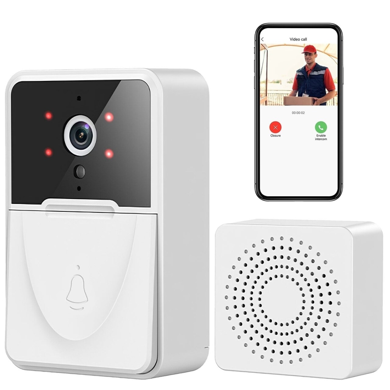 Smart Wireless Wifi Video Doorbell Security Phone Door Bell Intercom Camera Door Bell Chime Two Way Audio Night Vision